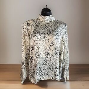 Vintage 100% Silk Shirt 4 Printed Long Sleeve Mock Fitted Rockabilly Old Money